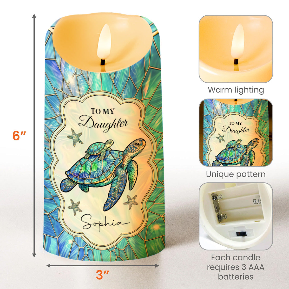 To My Daughter On Your Wedding Day Sea Turtle Family Mosaic - Personalized Custom LED Candle - DAU451_LECA