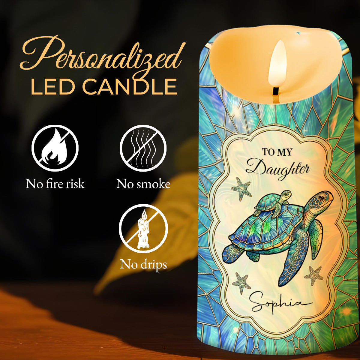 To My Daughter On Your Wedding Day Sea Turtle Family Mosaic - Personalized Custom LED Candle - DAU451_LECA