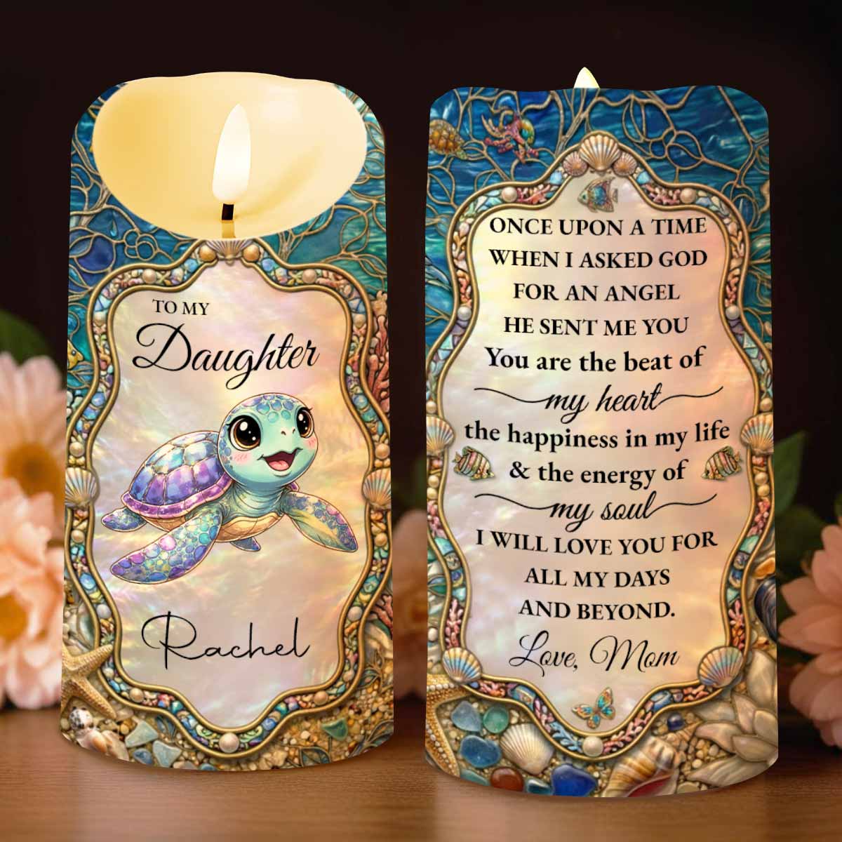 To My Daughter Once Upon A Time Sea Turtle Shells - Personalized Custom LED Candle - DAU460_LECA