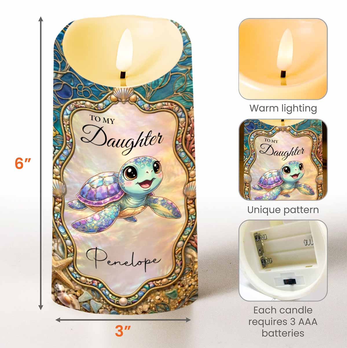 To My Daughter Once Upon A Time Sea Turtle Shells - Personalized Custom LED Candle - DAU460_LECA