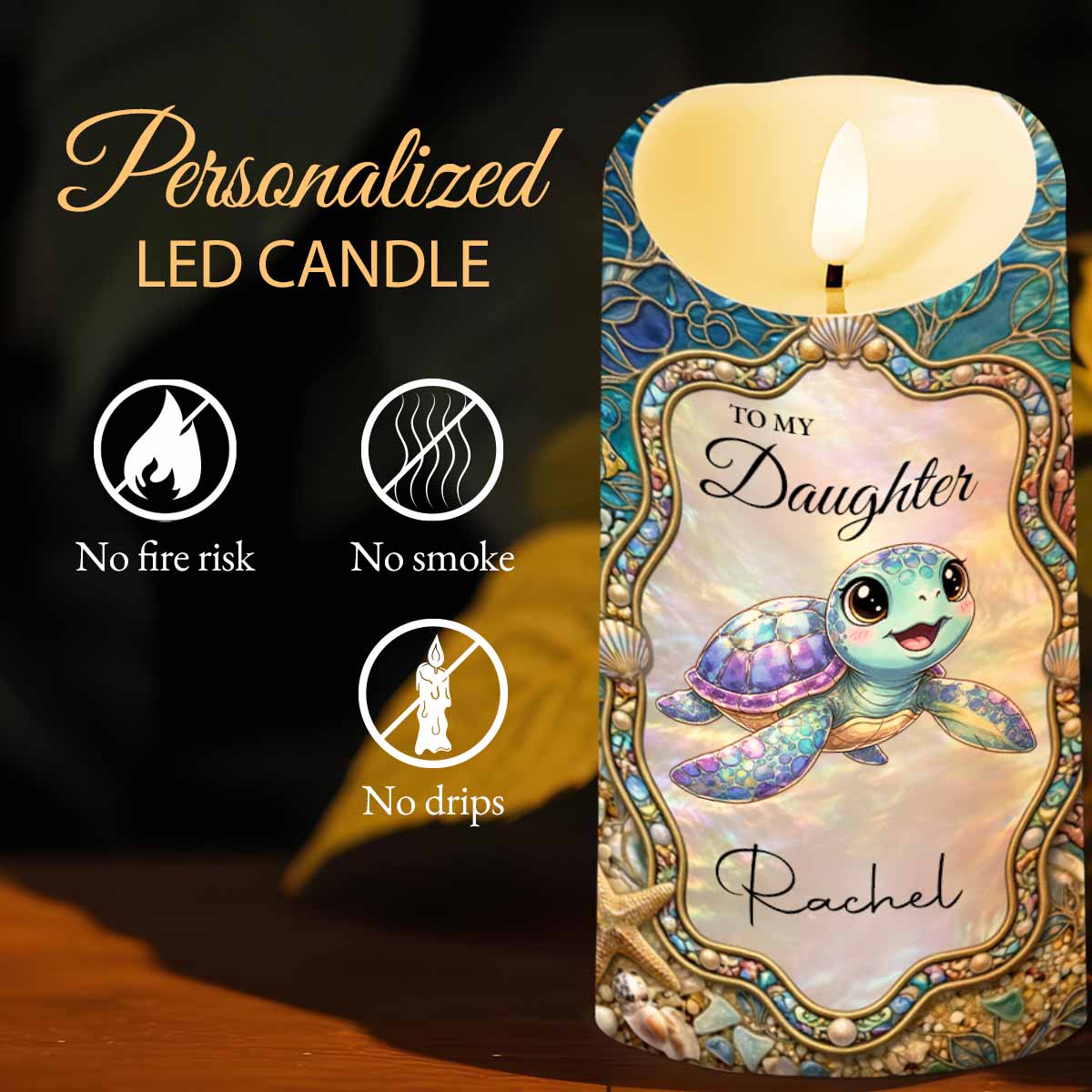 To My Daughter Once Upon A Time Sea Turtle Shells - Personalized Custom LED Candle - DAU460_LECA