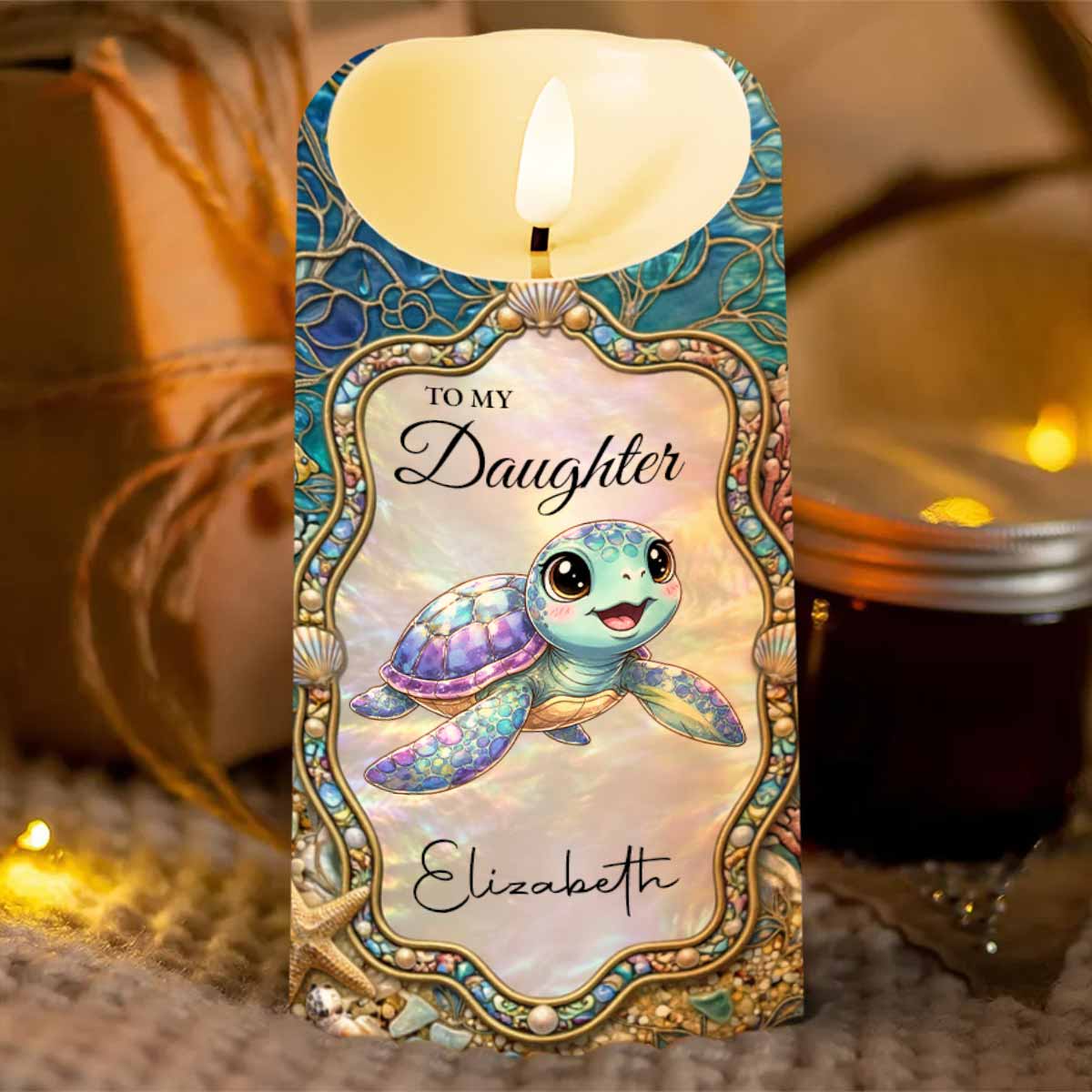 To My Daughter Once Upon A Time Sea Turtle Shells - Personalized Custom LED Candle - DAU460_LECA