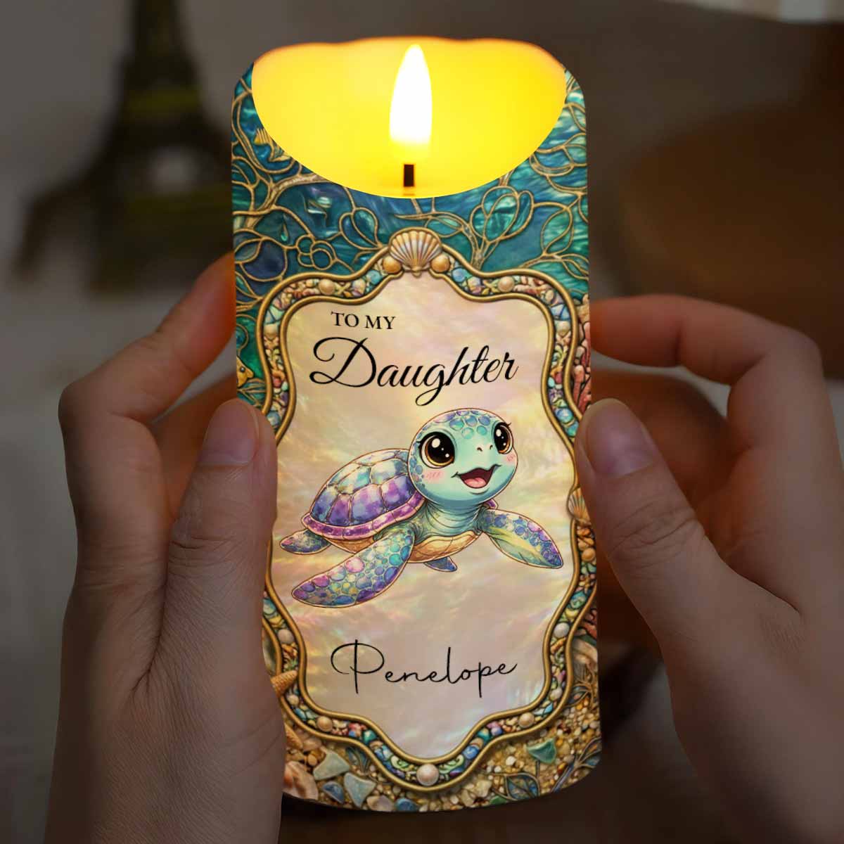 To My Daughter Once Upon A Time Sea Turtle Shells - Personalized Custom LED Candle - DAU460_LECA