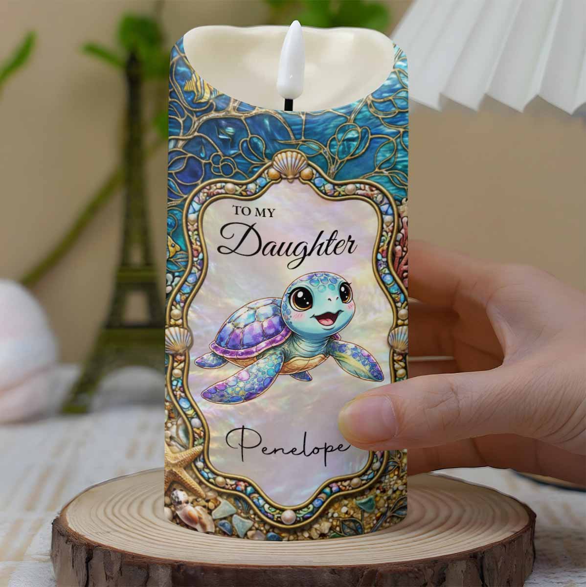 To My Daughter Once Upon A Time Sea Turtle Shells - Personalized Custom LED Candle - DAU460_LECA