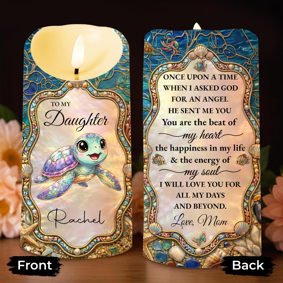 To My Daughter Once Upon A Time Sea Turtle Shells - Personalized Custom LED Candle - DAU460_LECA