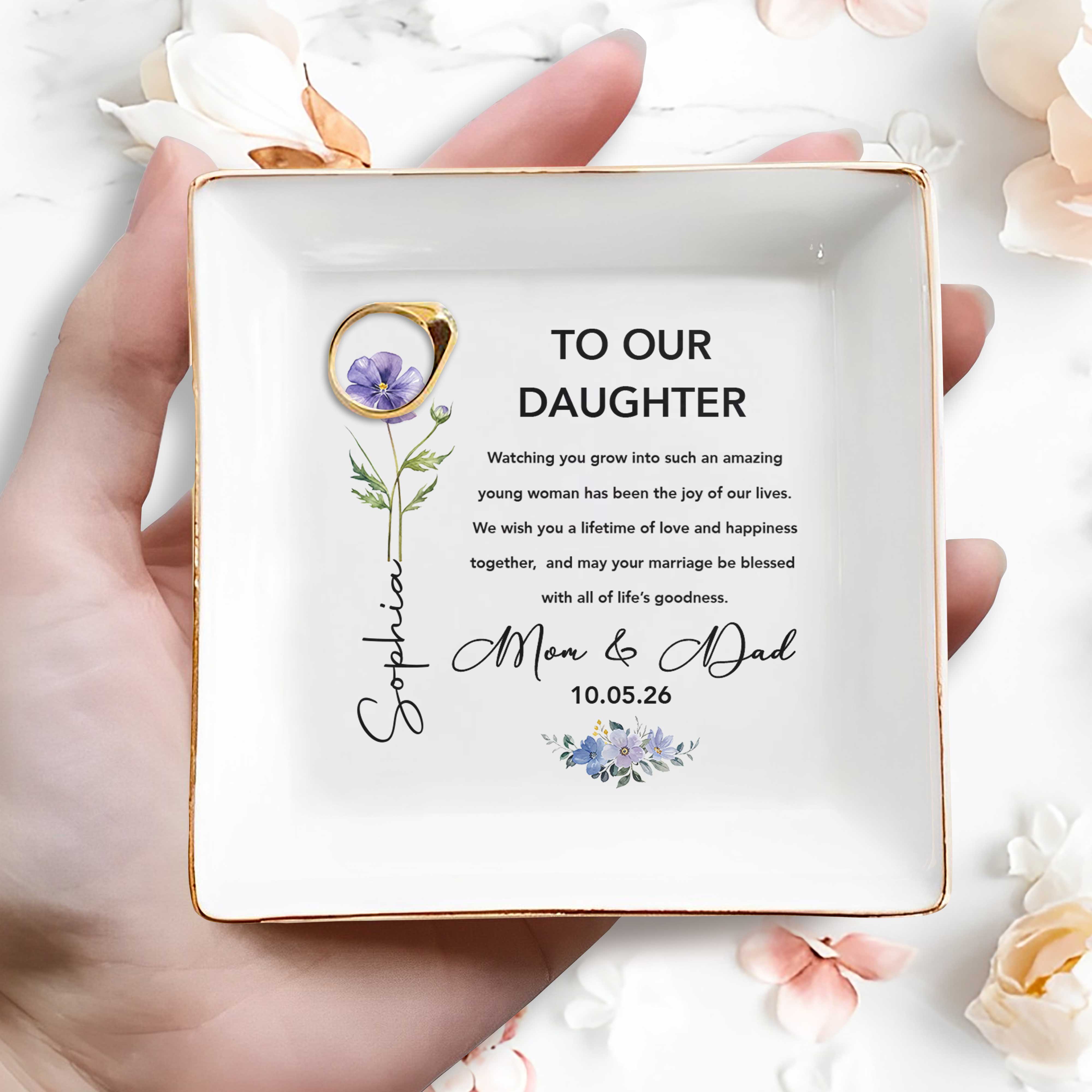 To Our Daughter Watching You Grow Amazing Young Woman Flower - Personalized Custom Jewelry Dish, Square Ceramic Dish - DAU482_SCRD