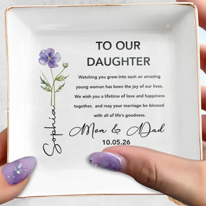 To Our Daughter Watching You Grow Amazing Young Woman Flower - Personalized Custom Jewelry Dish, Square Ceramic Dish - DAU482_SCRD