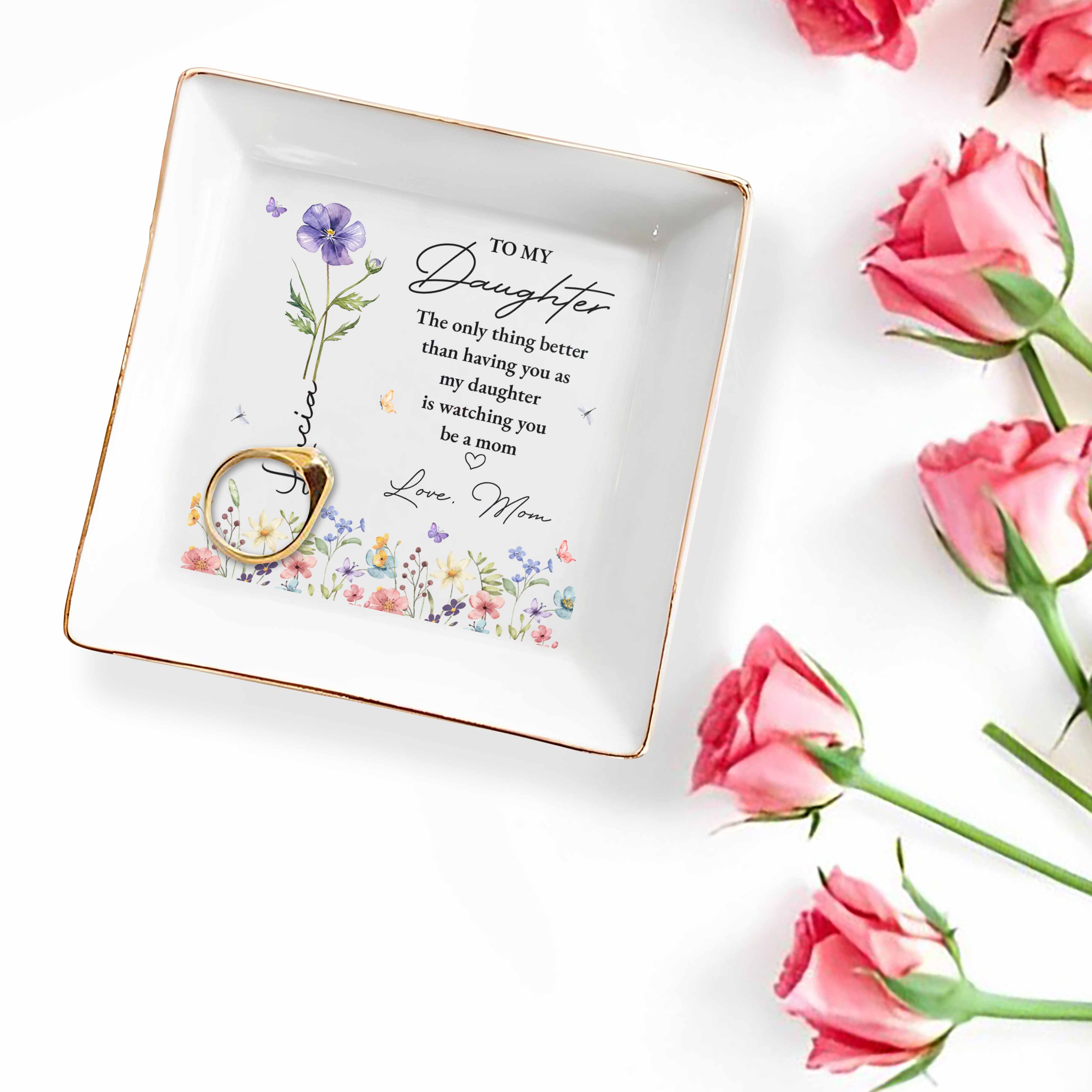 To My Daughter The Only Thing Better Birth Month Flower - Personalized Custom Jewelry Dish, Square Ceramic Dish - DAU503_SCRD