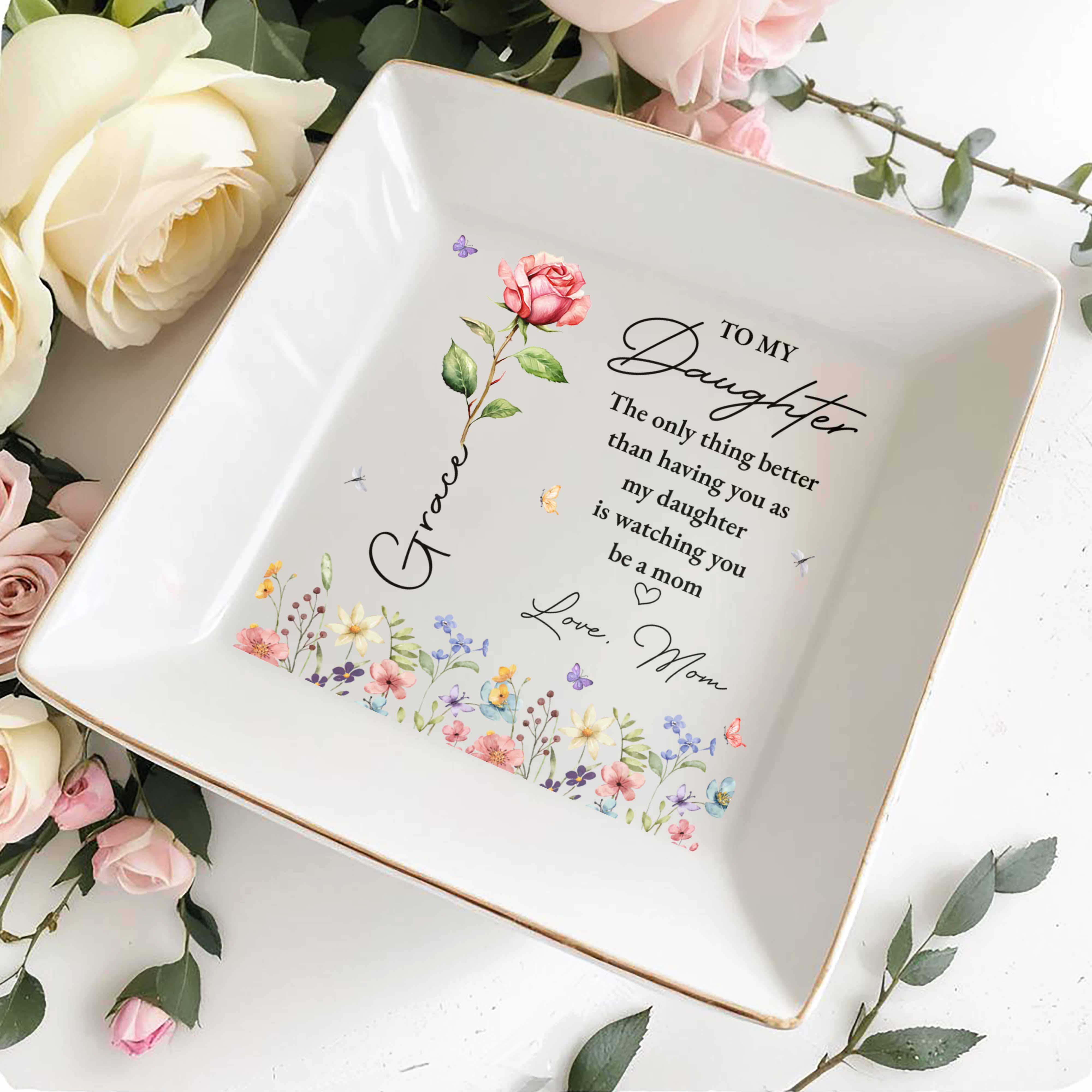 To My Daughter The Only Thing Better Birth Month Flower - Personalized Custom Jewelry Dish, Square Ceramic Dish - DAU503_SCRD