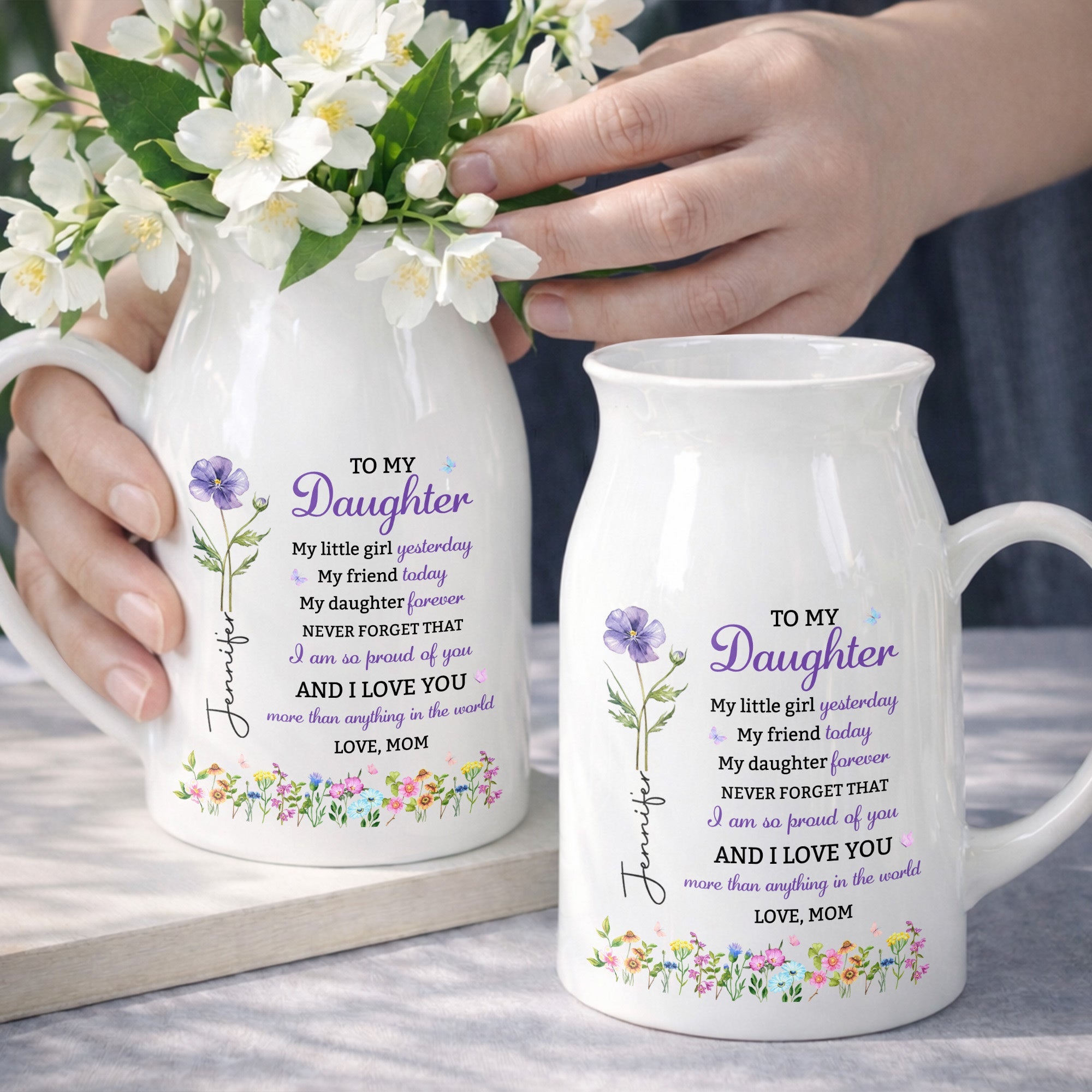 To My Daughter My Little Girl Birth Month Flowers - Personalized Ceramic Flower Vase