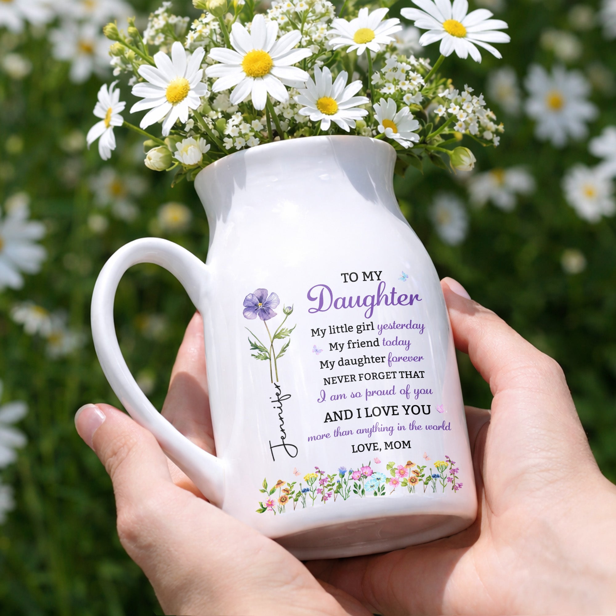 To My Daughter My Little Girl Birth Month Flowers - Personalized Ceramic Flower Vase