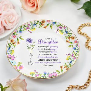 To My Daughter My Little Girl Yesterday Floral Birth Flowers - Personalized Custom Jewelry Dish, Ceramic Dish, Round Shape - DAU505_RCRF