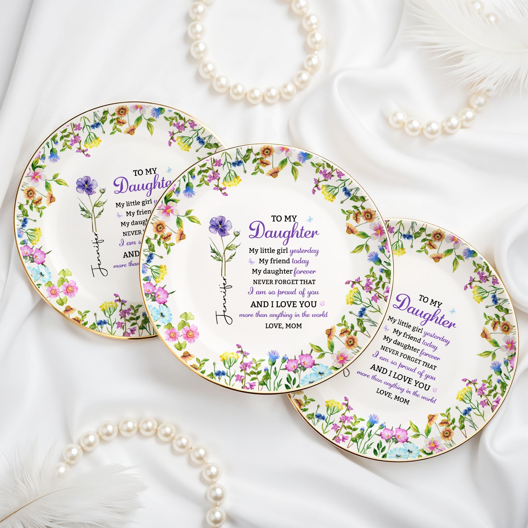 To My Daughter My Little Girl Yesterday Floral Birth Flowers - Personalized Custom Jewelry Dish, Ceramic Dish, Round Shape - DAU505_RCRF
