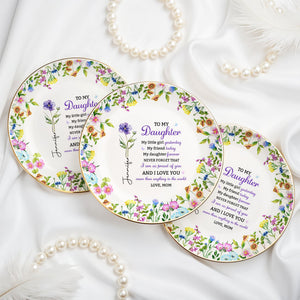 To My Daughter My Little Girl Yesterday Floral Birth Flowers - Personalized Custom Jewelry Dish, Ceramic Dish, Round Shape - DAU505_RCRF