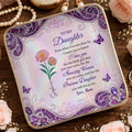 To My Daughter I Love You Birth Month Flowers And Butterflies - Personalized Custom Jewelry Dish, Ceramic Dish, Square Shape - DAU515_SCRF