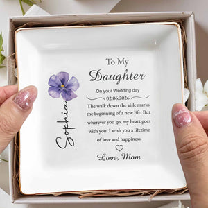 To My Daughter On Your Wedding Day Purple Flower Ceramic - Personalized Custom Jewelry Dish, Square Ceramic Dish - DAU518_SCRD