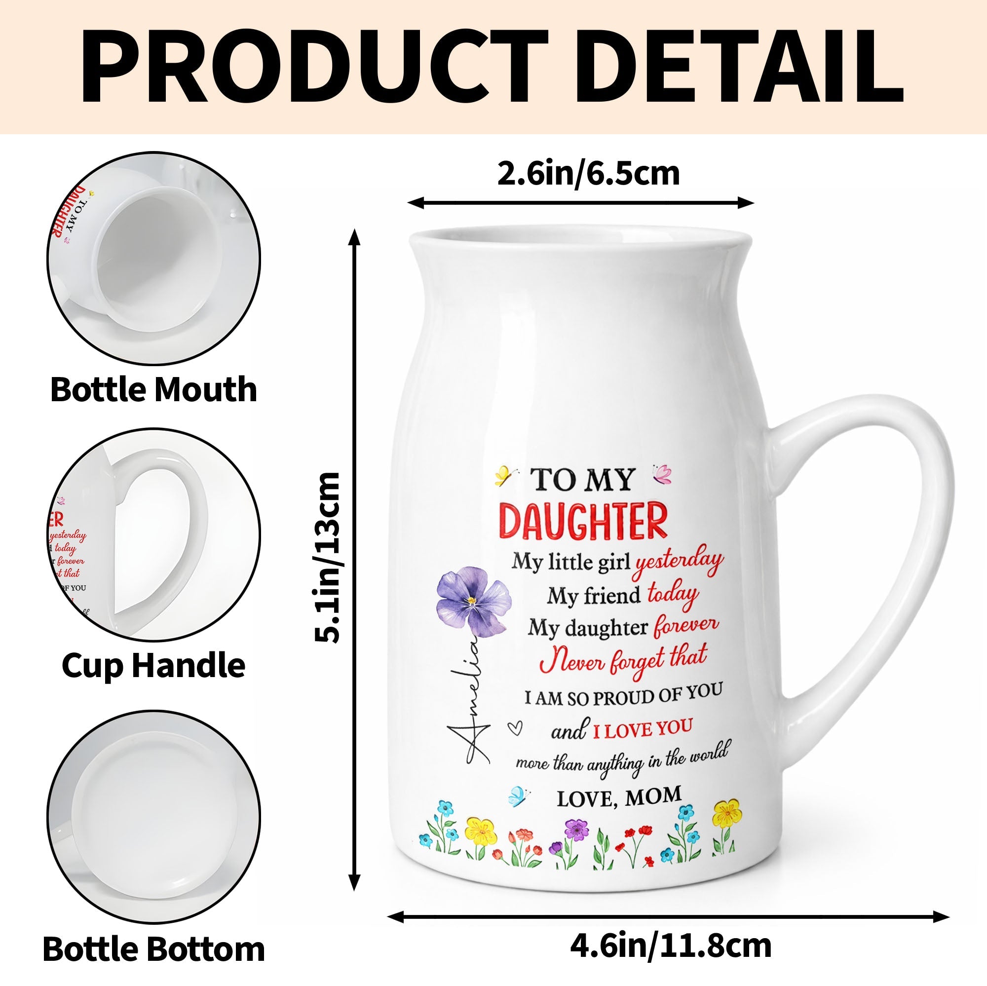 To My Daughter My Little Girl Yesterday Birth Month Flowers - Personalized Ceramic Flower Vase