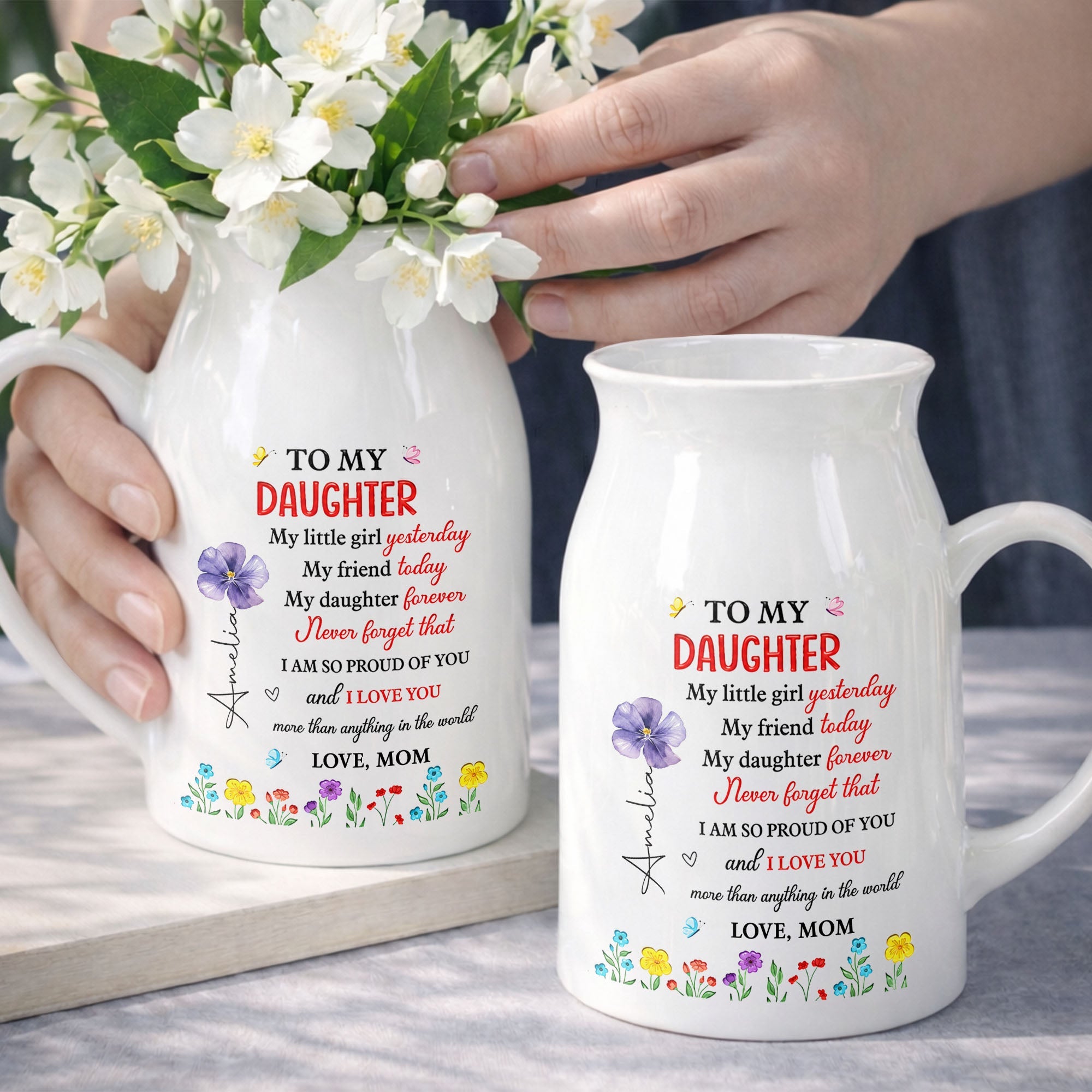 To My Daughter My Little Girl Yesterday Birth Month Flowers - Personalized Ceramic Flower Vase