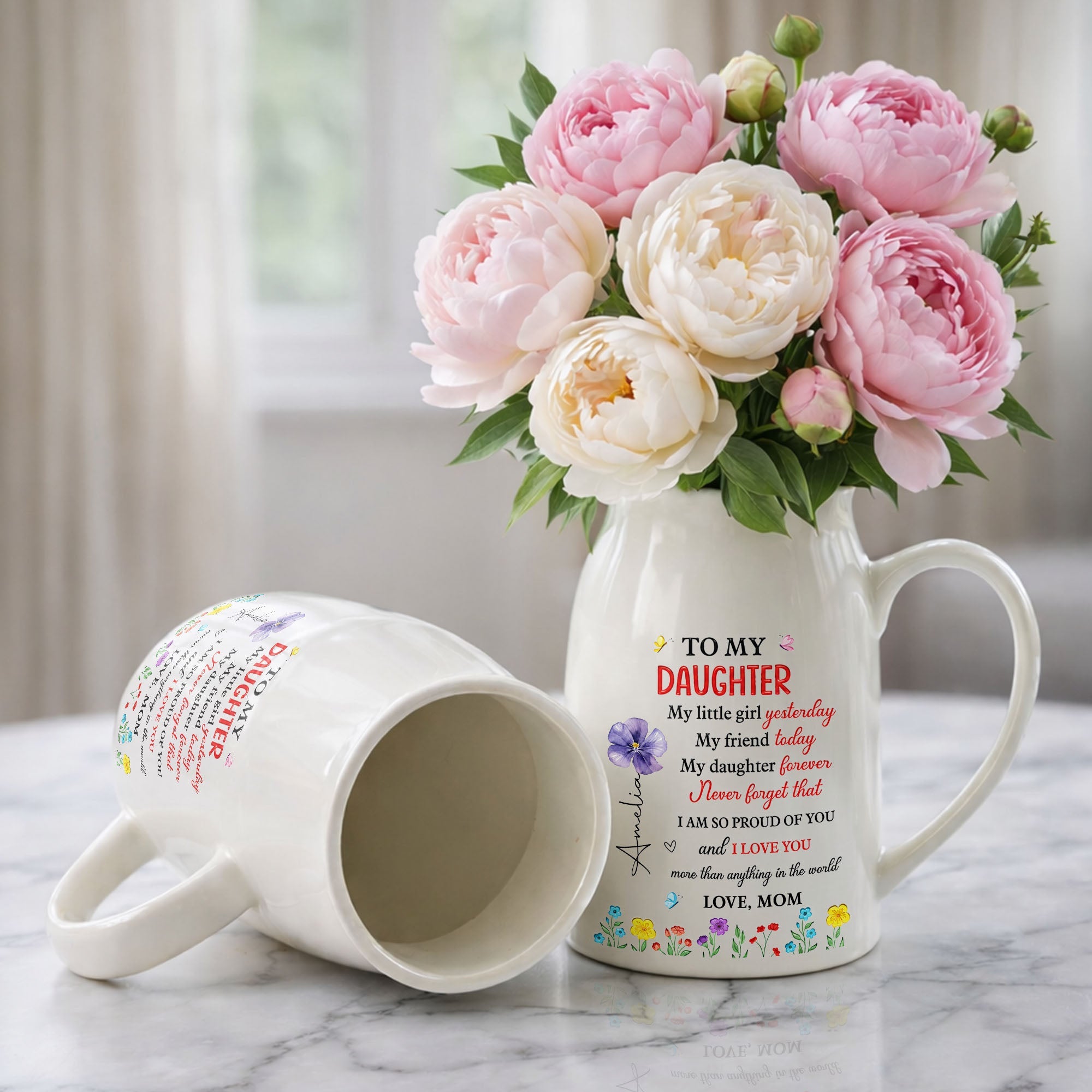 To My Daughter My Little Girl Yesterday Birth Month Flowers - Personalized Ceramic Flower Vase