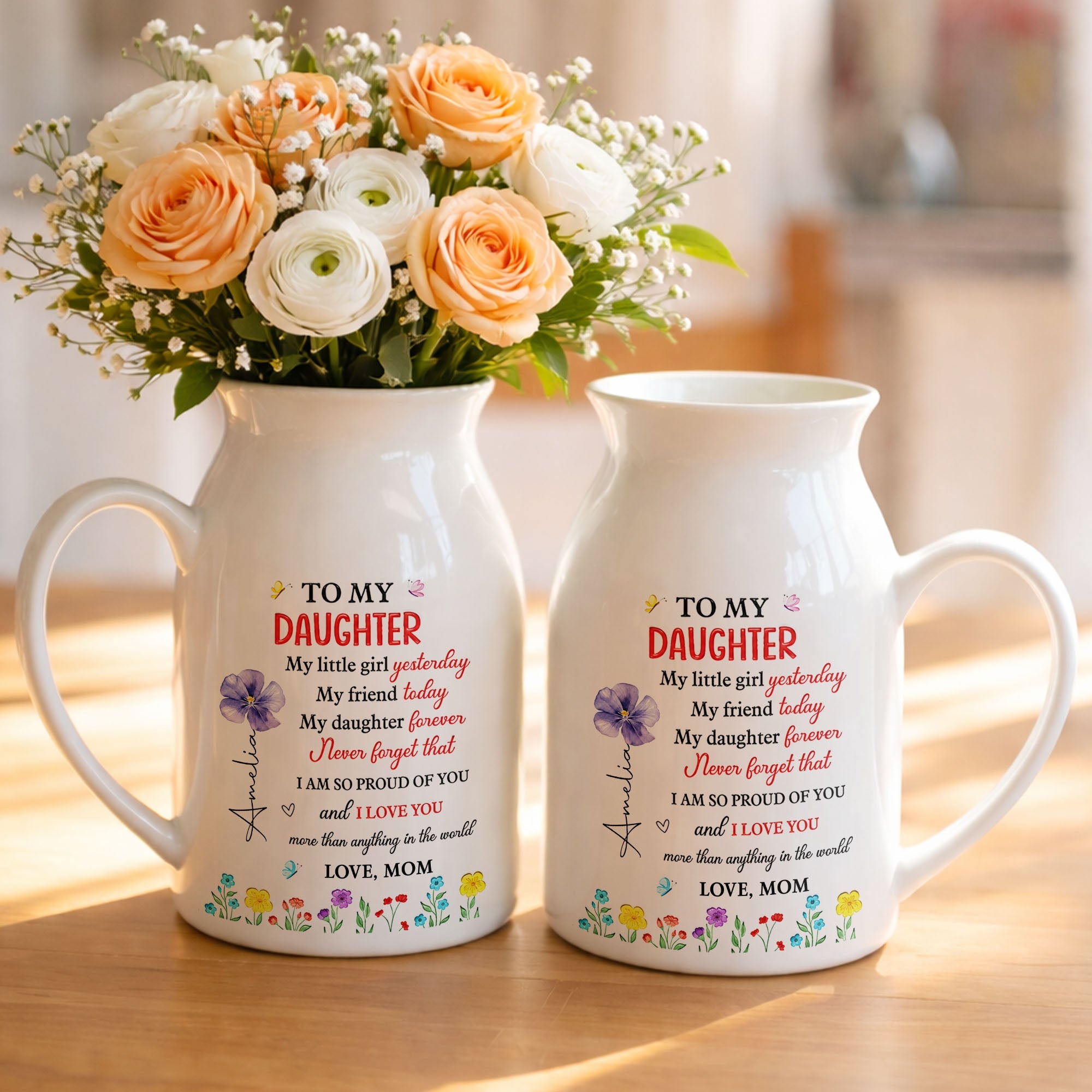 To My Daughter My Little Girl Yesterday Birth Month Flowers - Personalized Ceramic Flower Vase