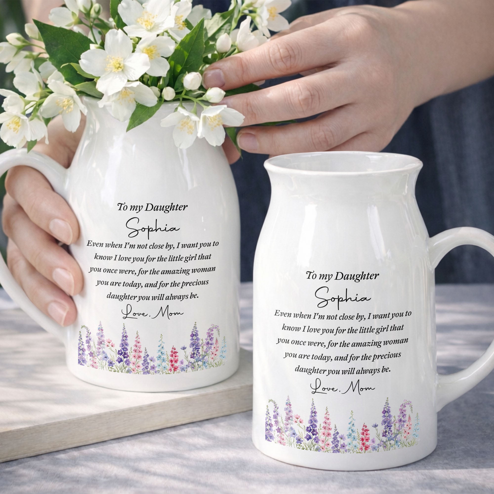 To My Daughter Even When I Am Not Close By Birth Month Flowers - Personalized Ceramic Flower Vase