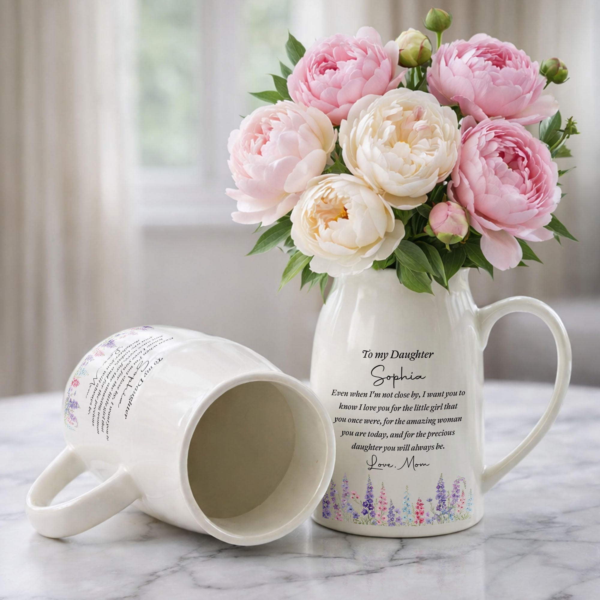 To My Daughter Even When I Am Not Close By Birth Month Flowers - Personalized Ceramic Flower Vase