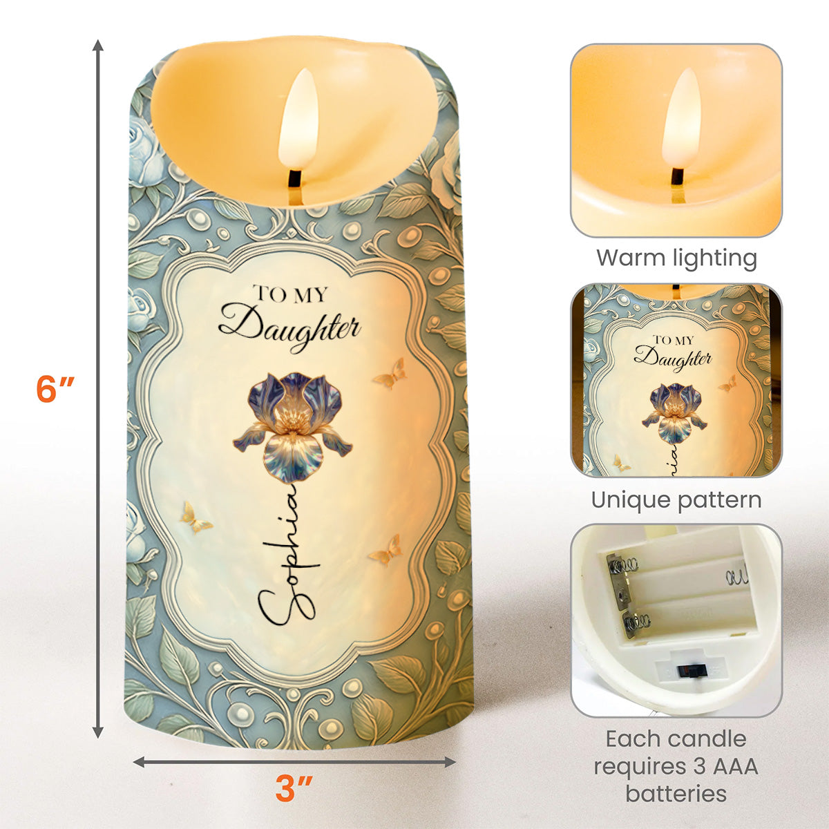 To My Daughter My Little Girl Yesterday Flower and Butterflies - Personalized Custom LED Candle - DAU543_LECA