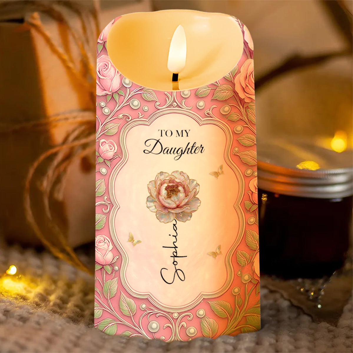 To My Daughter My Little Girl Yesterday Flower and Butterflies - Personalized Custom LED Candle - DAU543_LECA