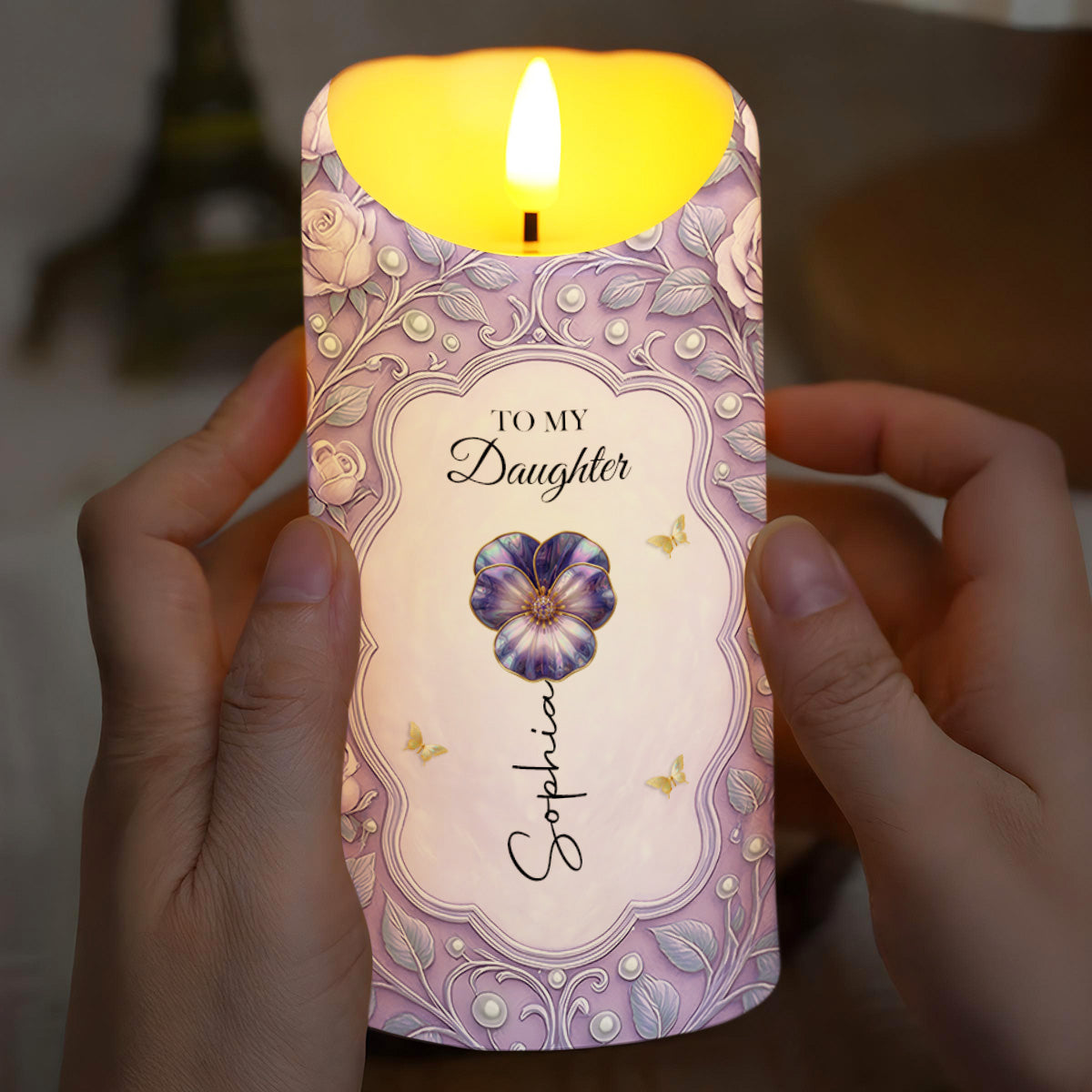 To My Daughter My Little Girl Yesterday Flower and Butterflies - Personalized Custom LED Candle - DAU543_LECA