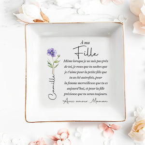 À Ma Fille Birth Month Flower Jewelry Dish Gift From Mom - Personalized Custom Jewelry Dish, Square Ceramic Dish - DAU549_SCRD