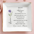 Para Mi Hija Spanish Message Birth Month Flower Jewelry Dish - Personalized Custom Jewelry Dish, Square Ceramic Dish - DAU550_SCRD