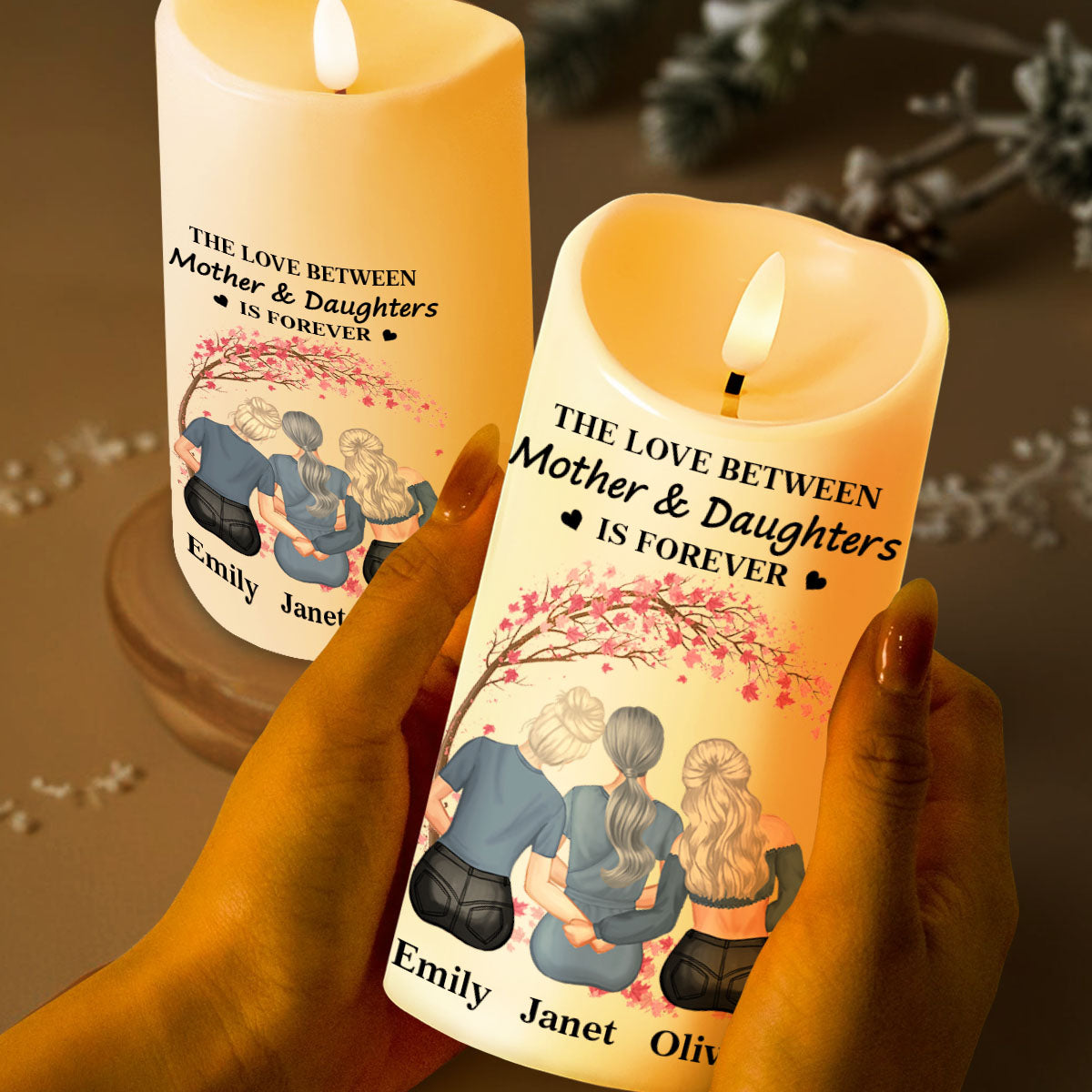 The Love Between Mother And Daughters Is Forever Flower Tree - Personalized Custom LED Candle - DAU563_LECA