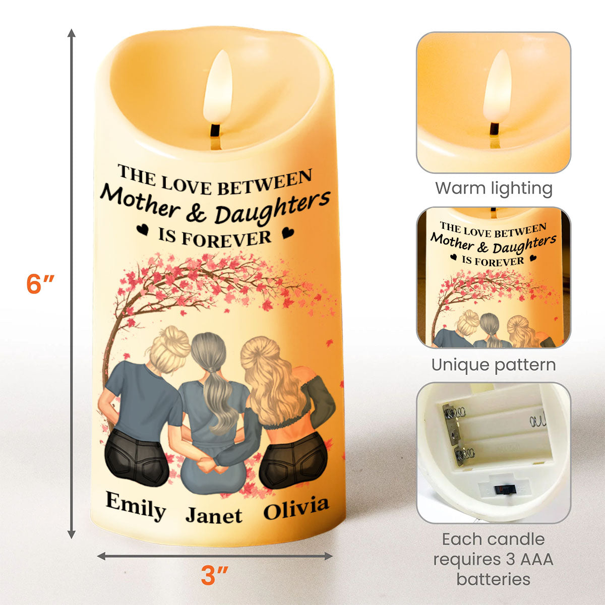 The Love Between Mother And Daughters Is Forever Flower Tree - Personalized Custom LED Candle - DAU563_LECA