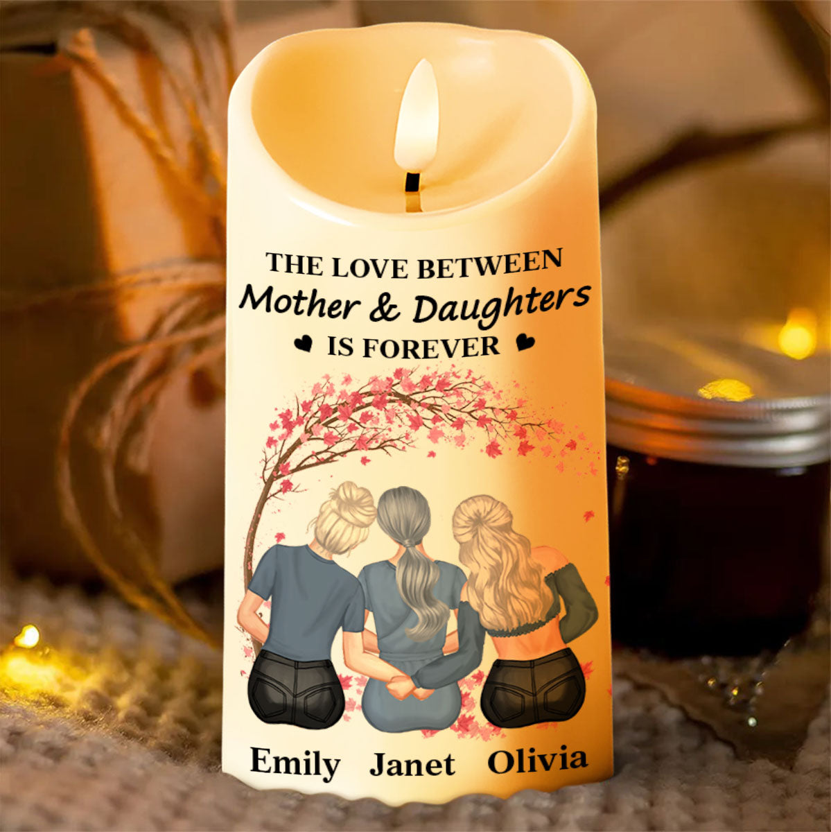 The Love Between Mother And Daughters Is Forever Flower Tree - Personalized Custom LED Candle - DAU563_LECA
