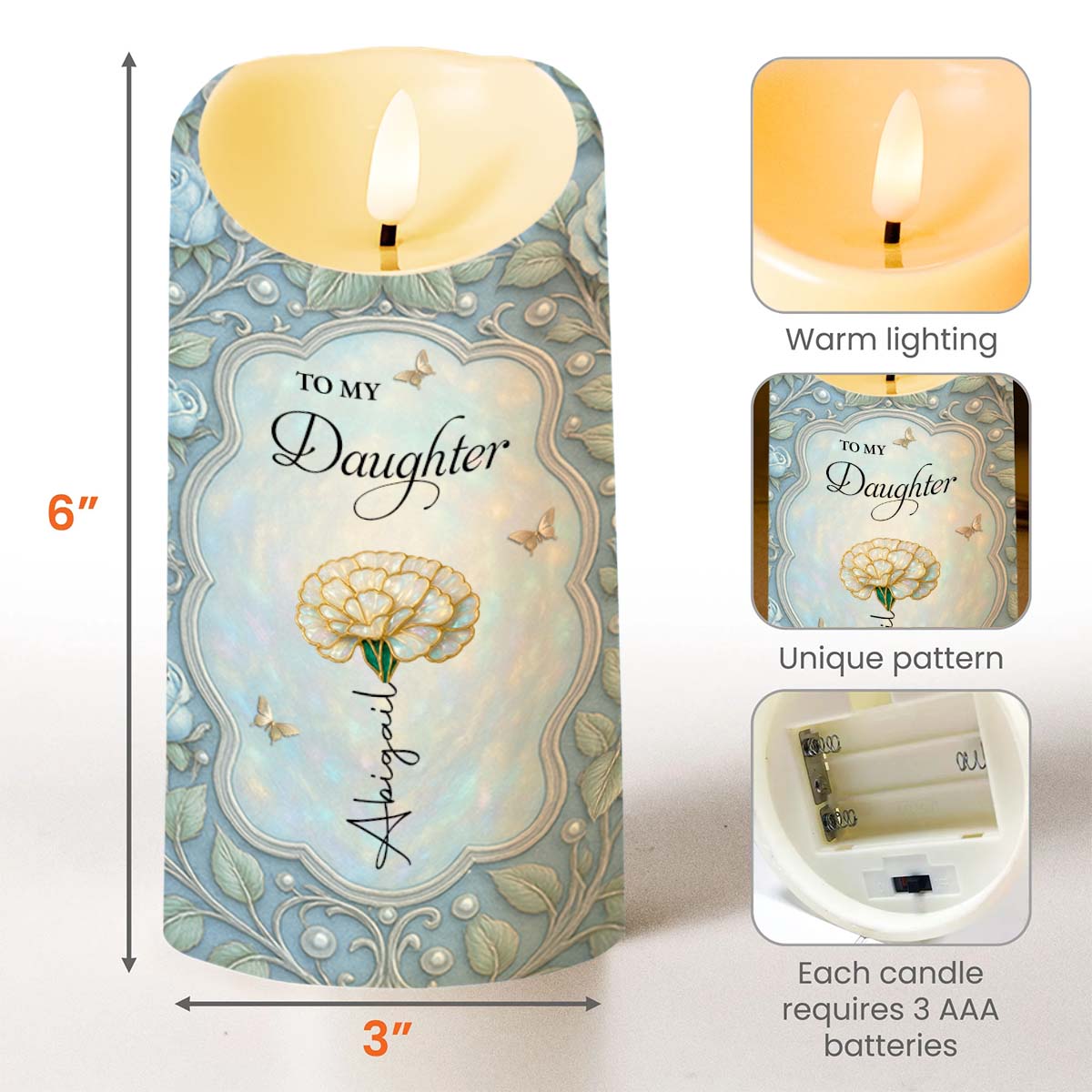 To My Daughter I Love You Flower And Butterfly Frame - Personalized Custom LED Candle - DAU565_LECA