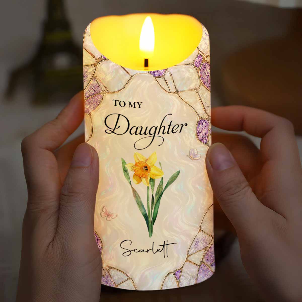 To My Daughter Even When I Am Not Close By Flower Butterfly - Personalized Custom LED Candle - DAU568_LECA