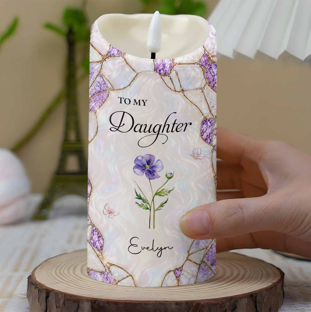 To My Daughter Even When I Am Not Close By Flower Butterfly - Personalized Custom LED Candle - DAU568_LECA