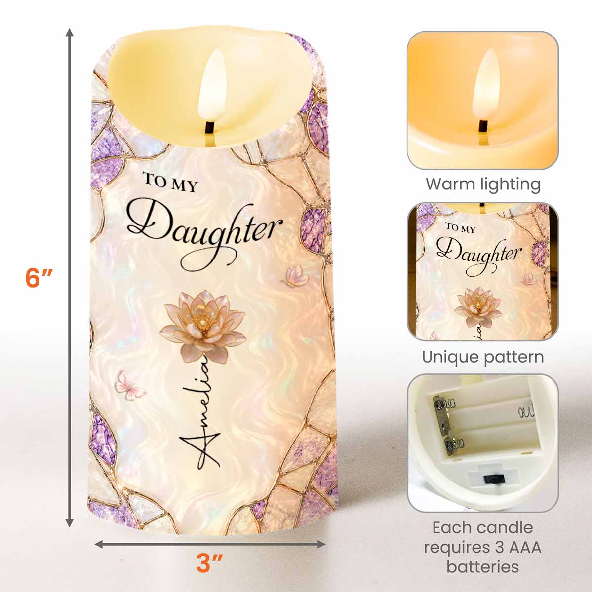 To My Daughter I Love You Birth Month Flower Butterflies - Personalized Custom LED Candle - DAU572_LECA