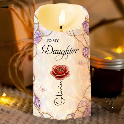 To My Daughter I Love You Birth Month Flower Butterflies - Personalized Custom LED Candle - DAU572_LECA