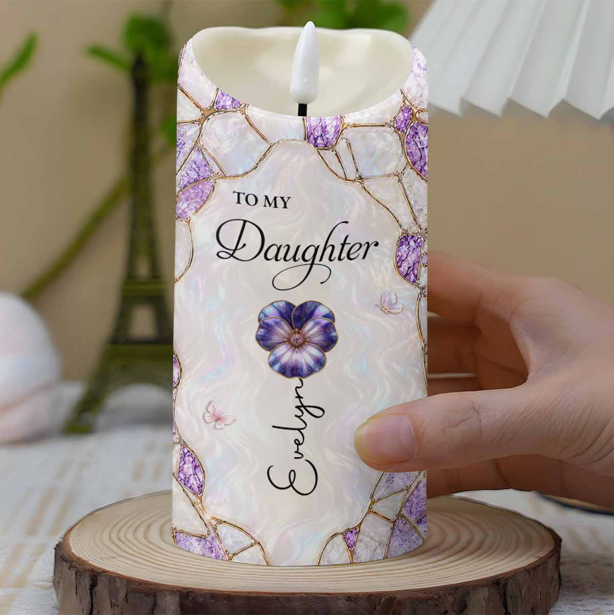To My Daughter I Love You Birth Month Flower Butterflies - Personalized Custom LED Candle - DAU572_LECA