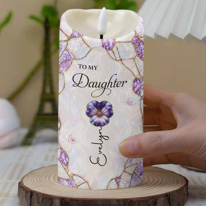 To My Daughter I Love You Birth Month Flower Butterflies - Personalized Custom LED Candle - DAU572_LECA