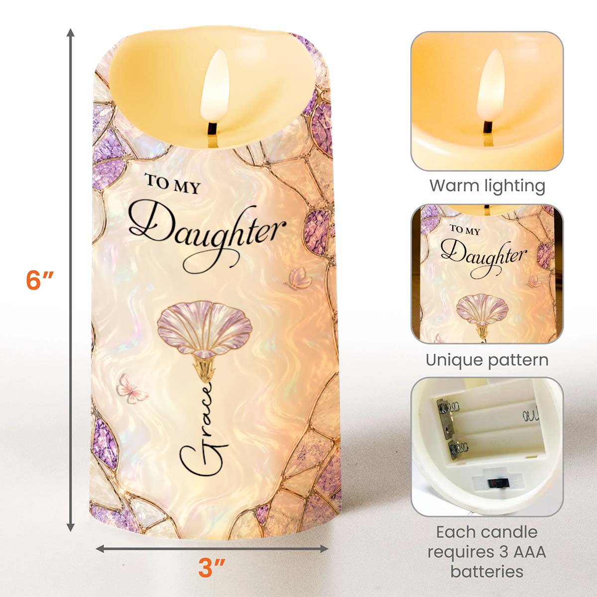 To My Daughter Even When I Am Not Close By Birth Flower Butterfly - Personalized Custom LED Candle - DAU576_LECA