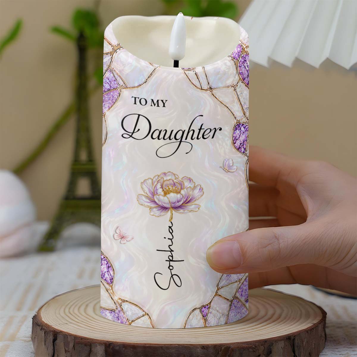To My Daughter Even When I Am Not Close By Birth Flower Butterfly - Personalized Custom LED Candle - DAU576_LECA