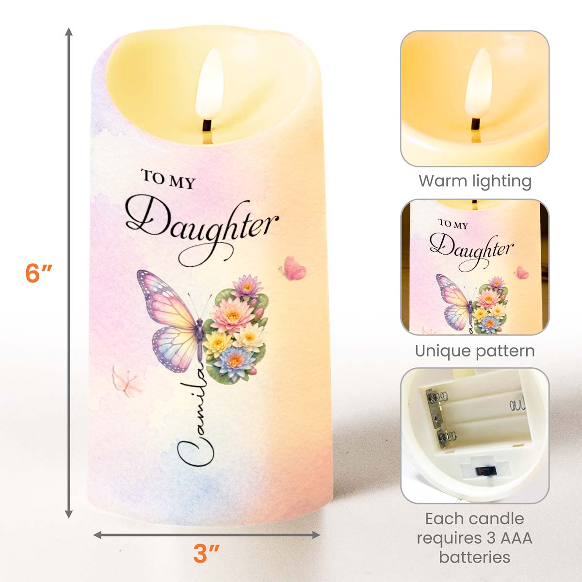 To My Daughter Even When I Am Not Close By Butterfly Flower - Personalized Custom LED Candle - DAU587_LECA