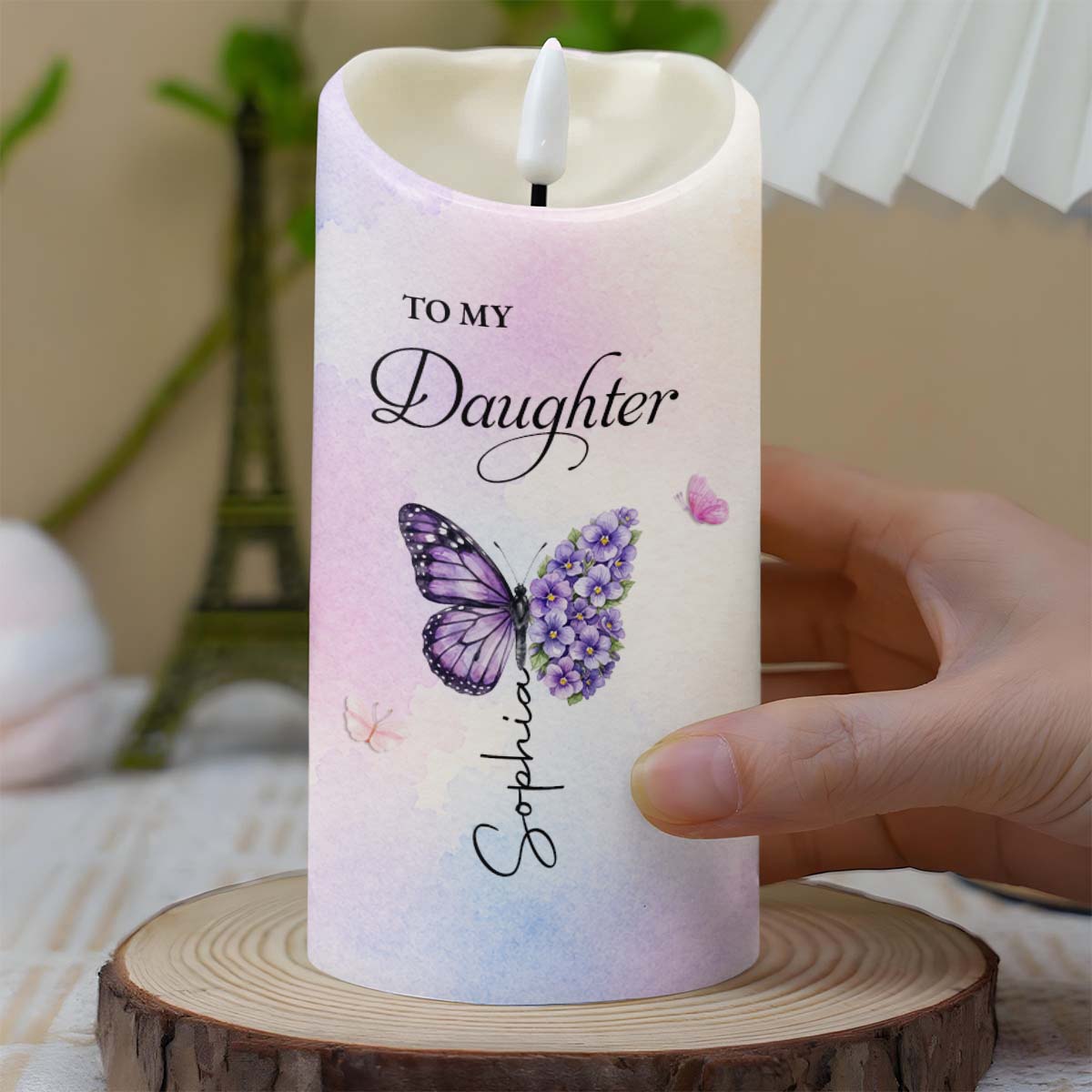 To My Daughter Even When I Am Not Close By Butterfly Flower - Personalized Custom LED Candle - DAU587_LECA