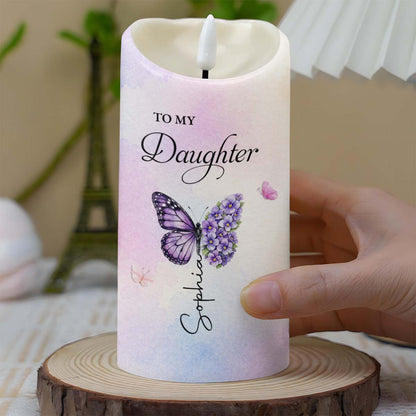 To My Daughter Even When I Am Not Close By Butterfly Flower - Personalized Custom LED Candle - DAU587_LECA