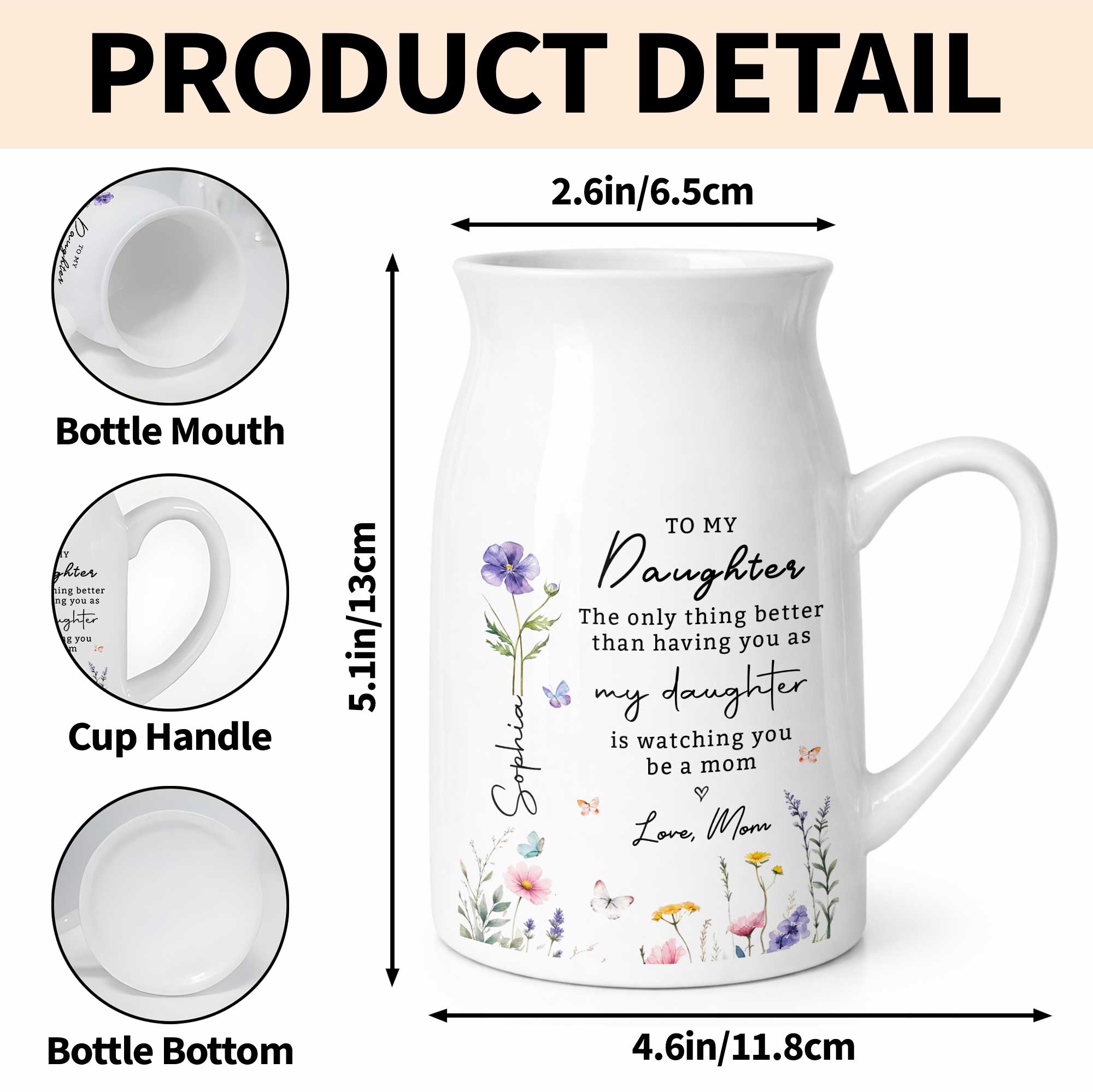 To My Daughter Better Than Having You As My Daughter Floral Flowers - Personalized Ceramic Flower Vase