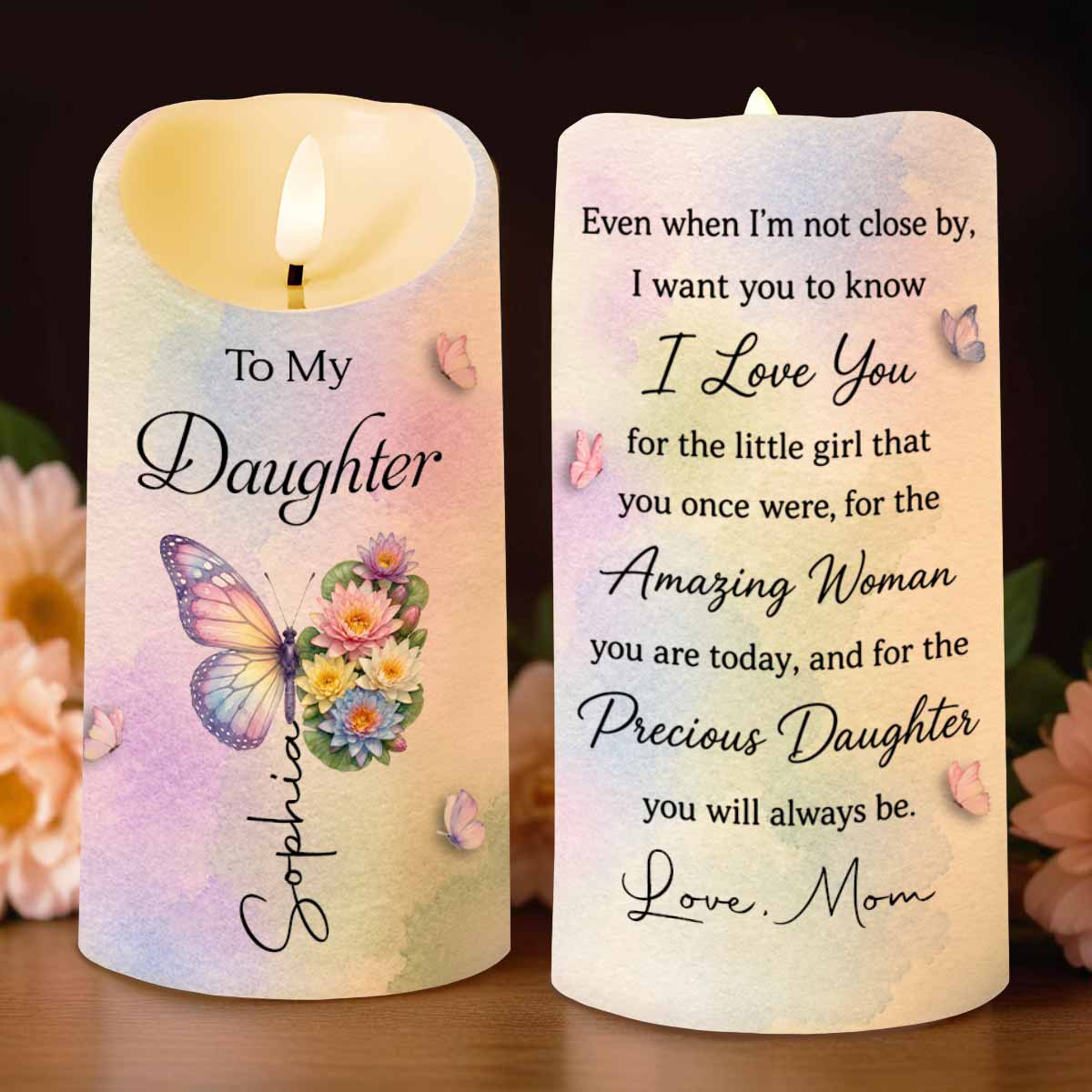 To My Daughter I Love You Amazing Woman Birth Month Flowers - Personalized Custom LED Candle - DAU595_LECA