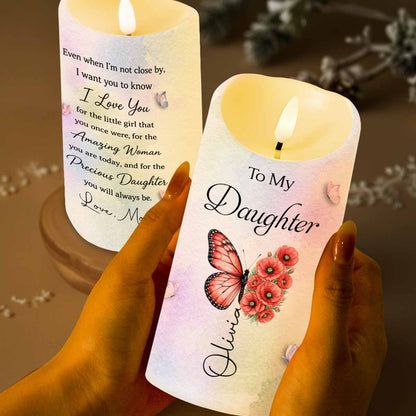 To My Daughter I Love You Amazing Woman Birth Month Flowers - Personalized Custom LED Candle - DAU595_LECA