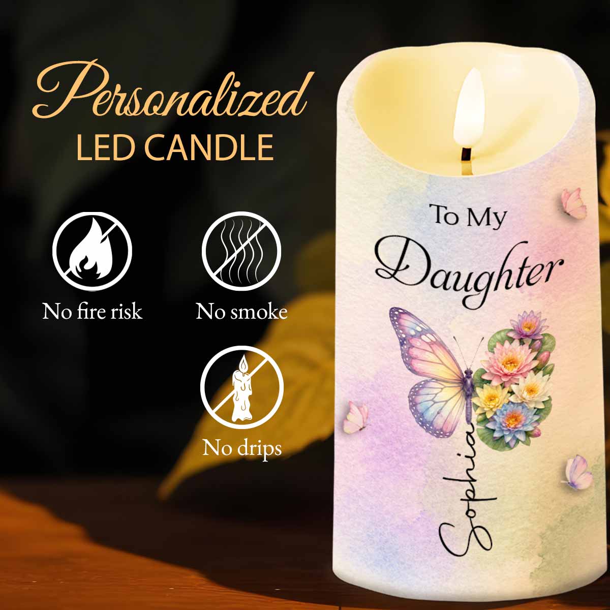 To My Daughter I Love You Amazing Woman Birth Month Flowers - Personalized Custom LED Candle - DAU595_LECA